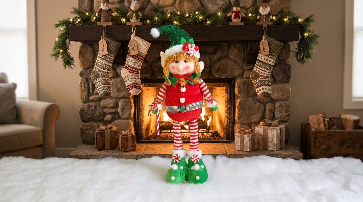 Hand Decorated Girl Festive Christmas Elf Decoration photo 3