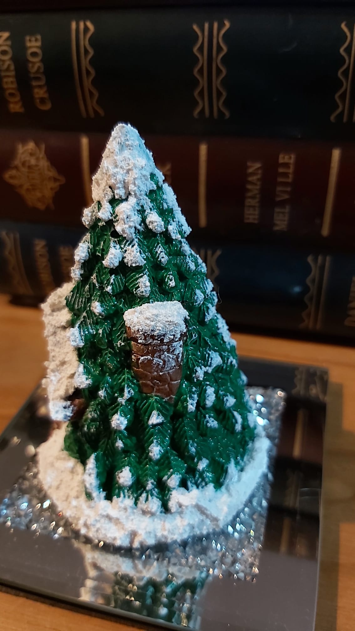 Handmade Snowy Pine Tree House Sculpture photo 5