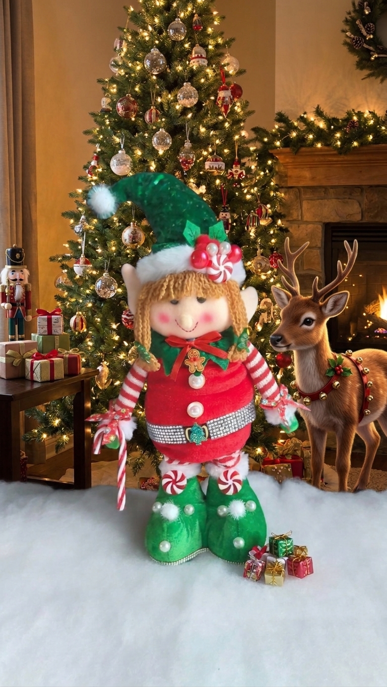Hand Decorated Girl Festive Christmas Elf Decoration photo 4