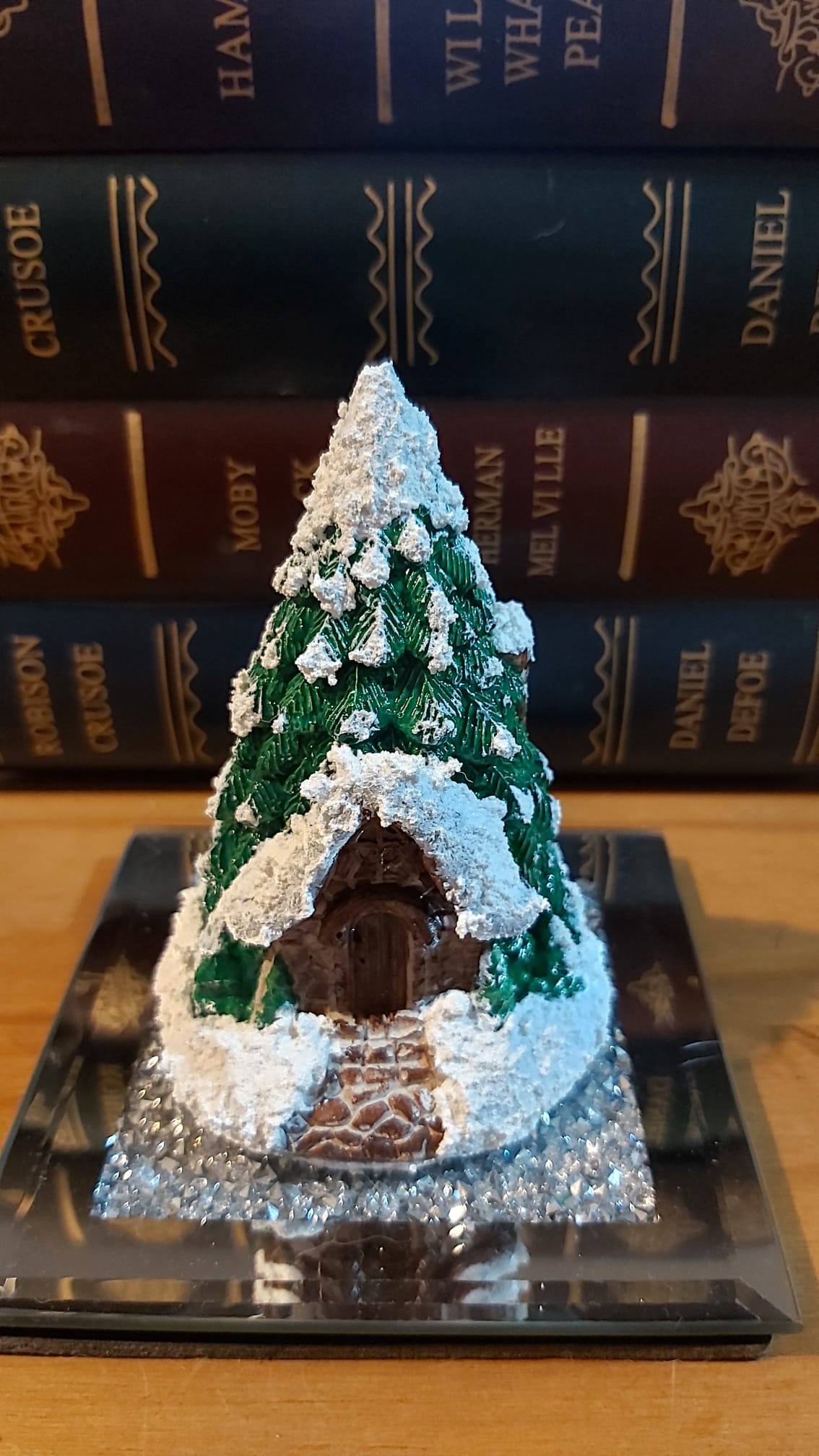 Handmade Snowy Pine Tree House Sculpture photo 2