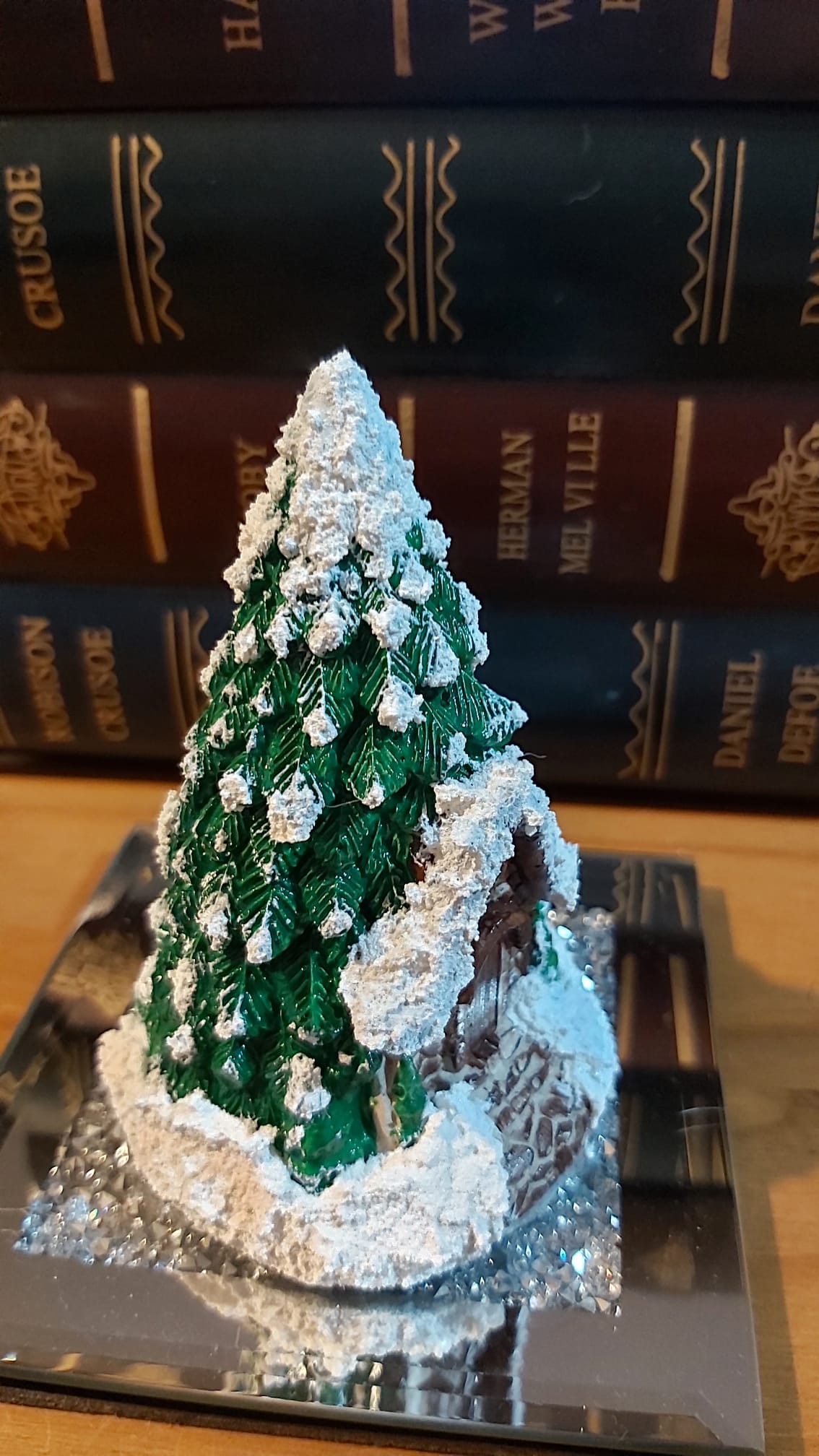 Handmade Snowy Pine Tree House Sculpture photo 4