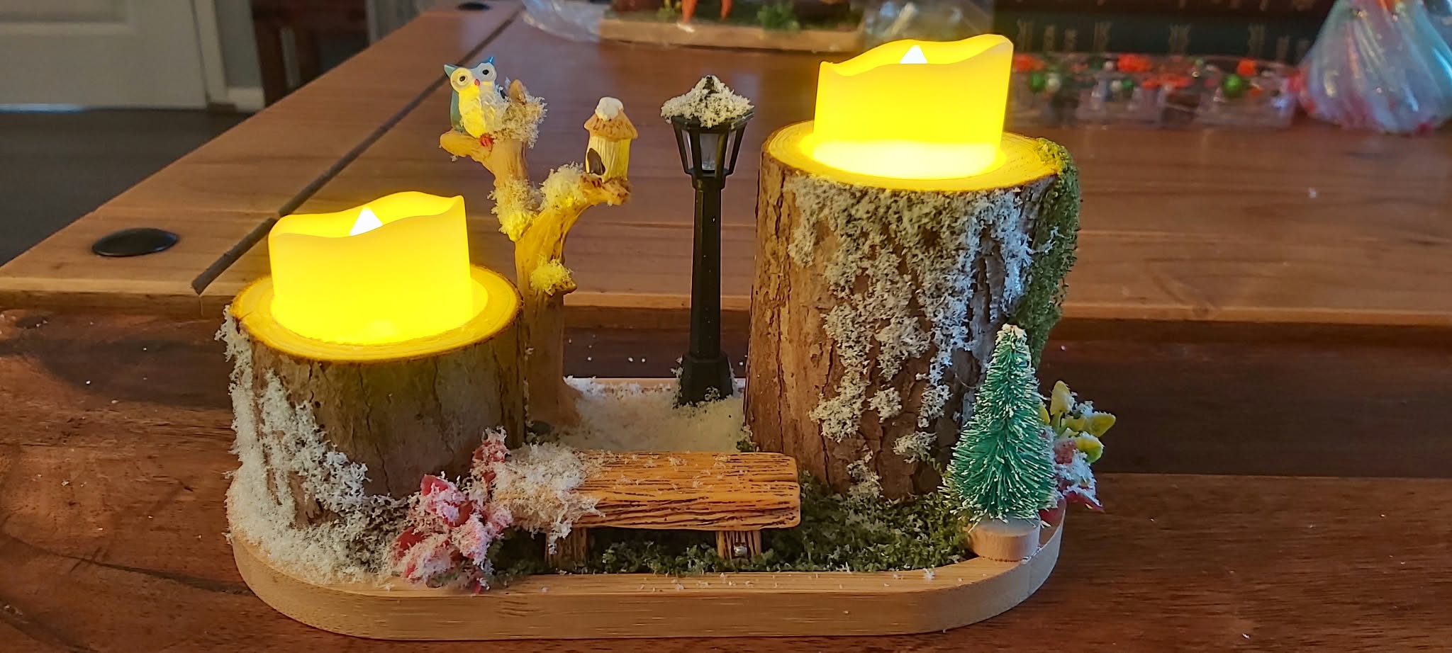 Handmade Snowy Woodland Christmas Candle Display photo 2