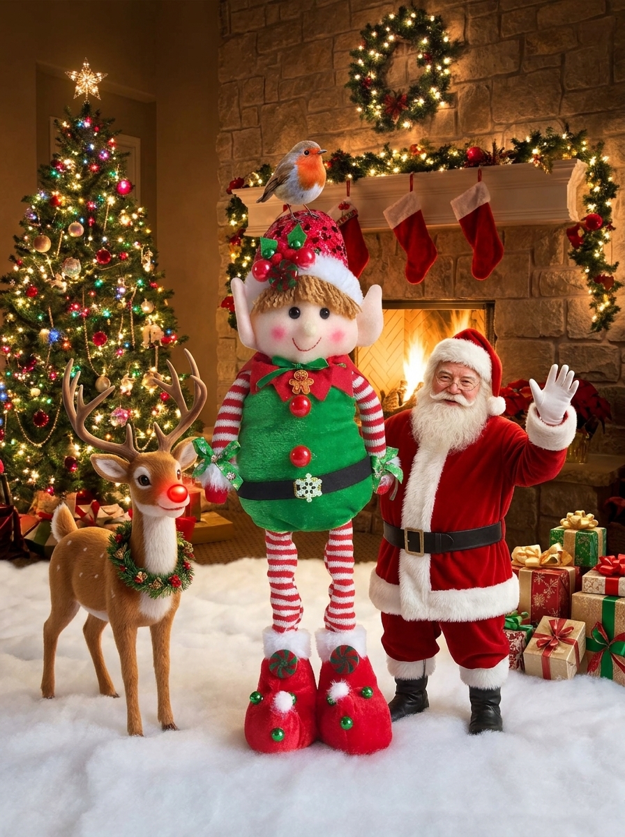 Hand Decorated Boy Christmas Elf Festive Figure photo 4