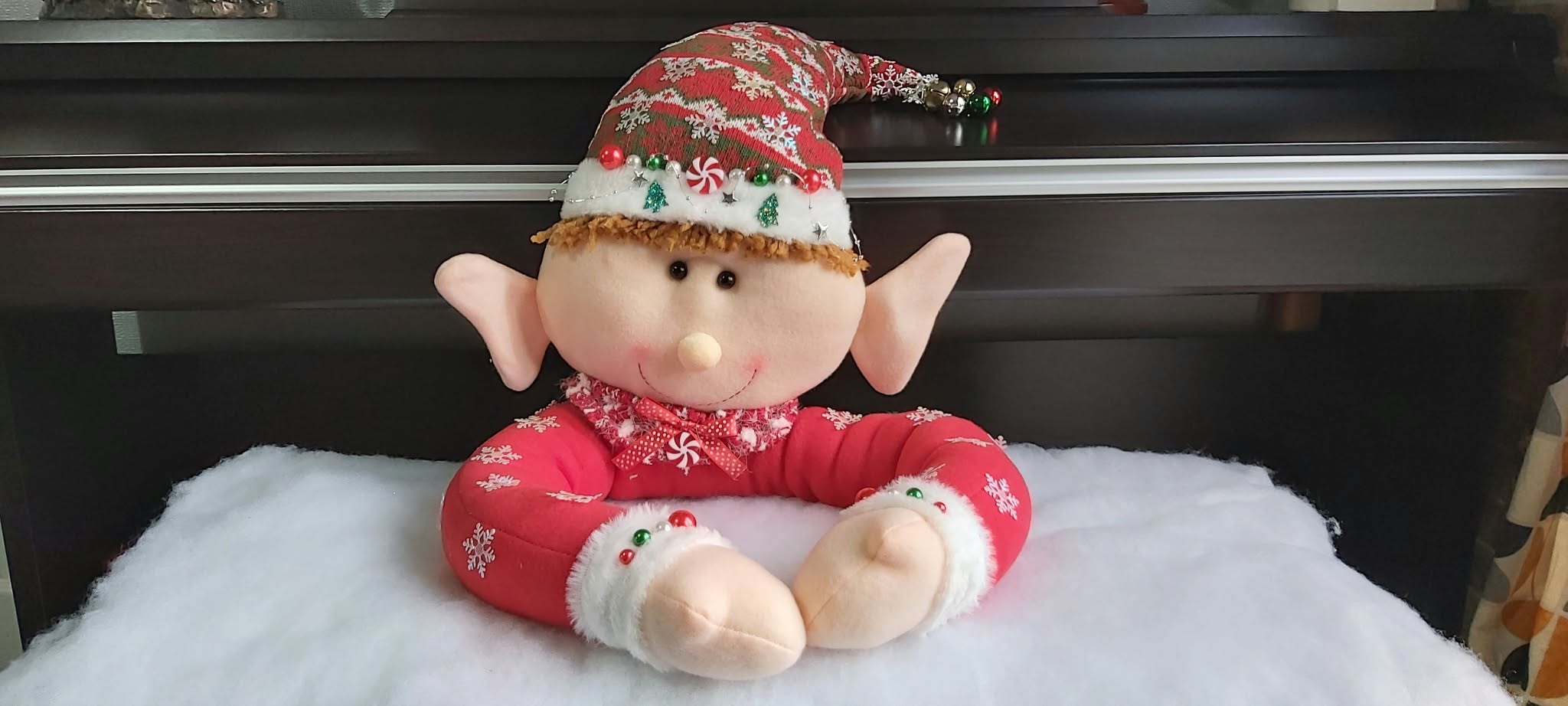 Hand Decorated Christmas Elf, Hugging Tree Topper