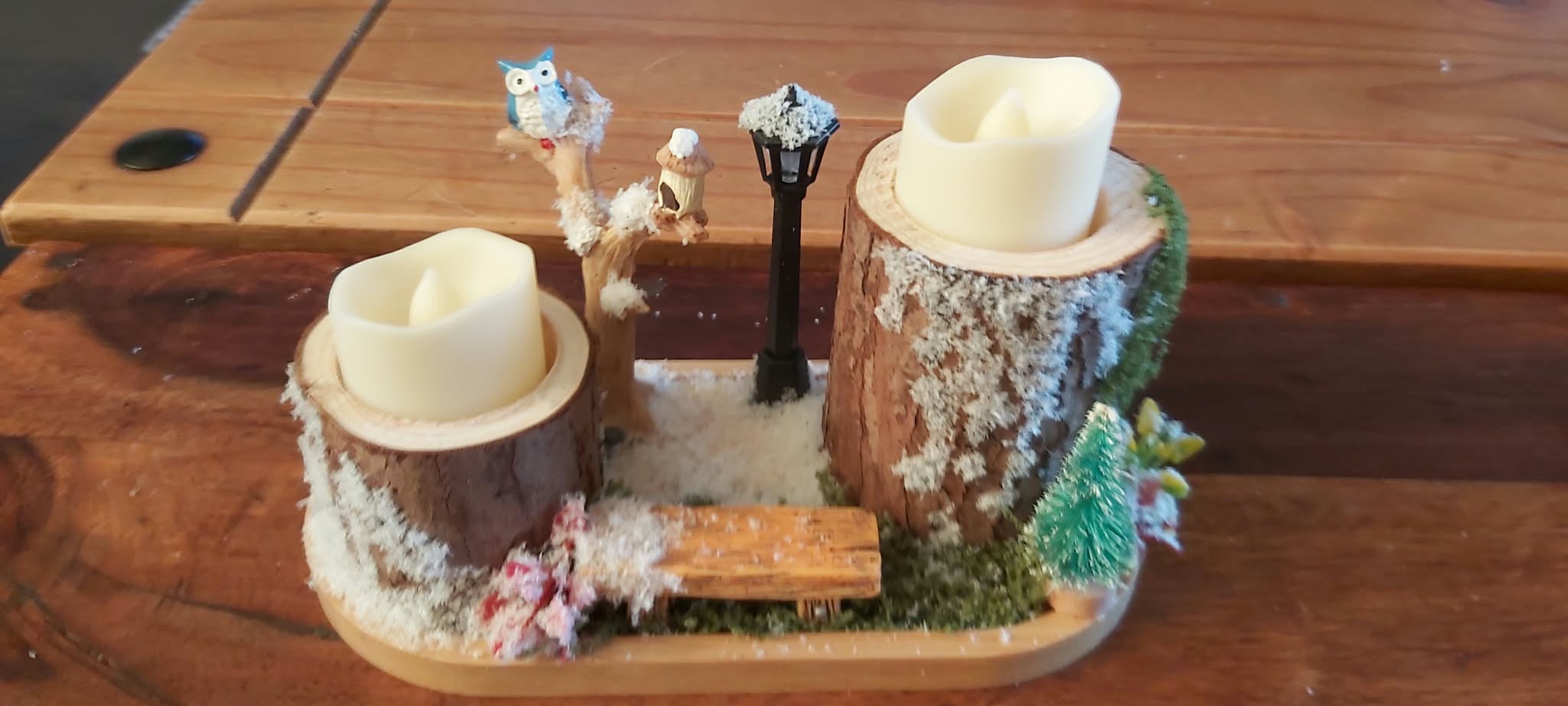 Handmade Snowy Woodland Christmas Candle Display photo 4