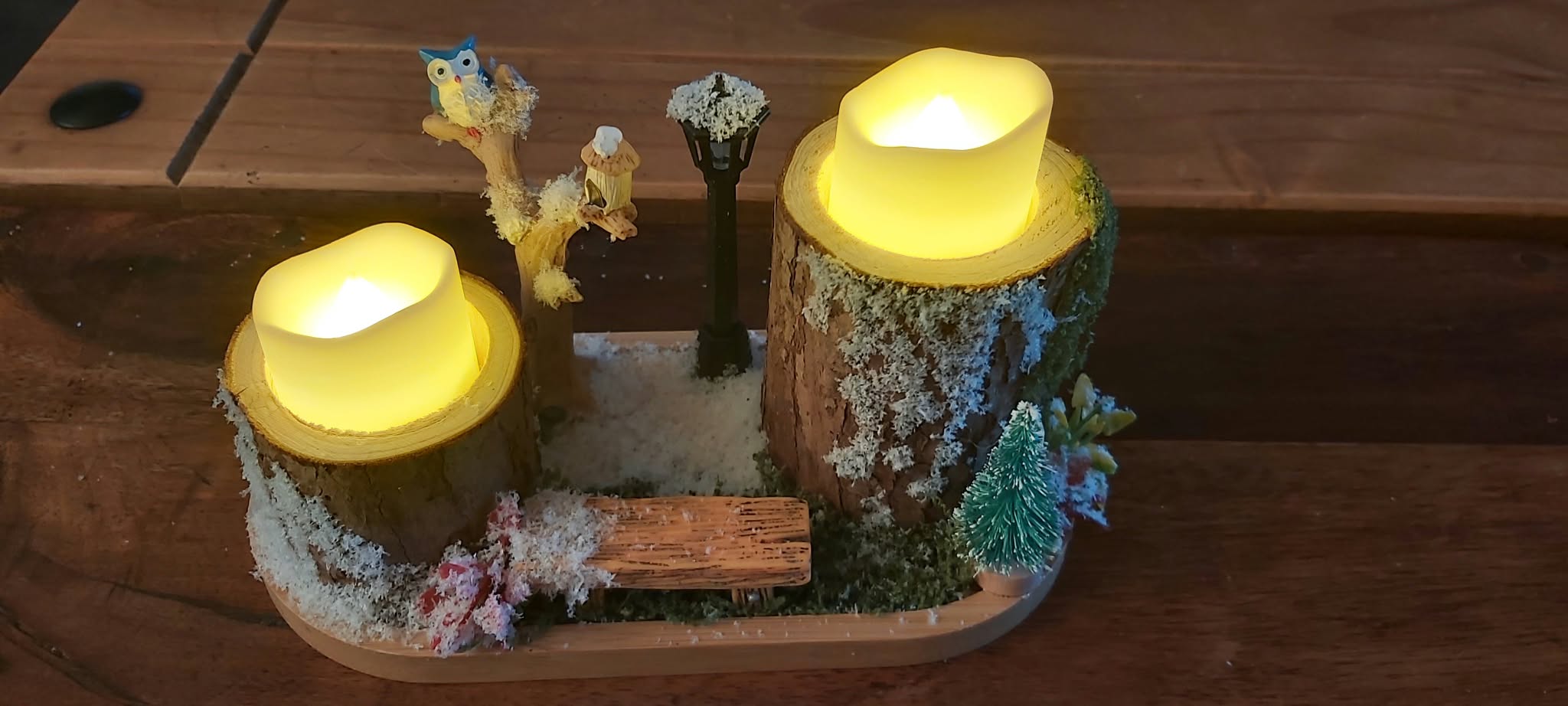 Handmade Snowy Woodland Christmas Candle Display photo 3