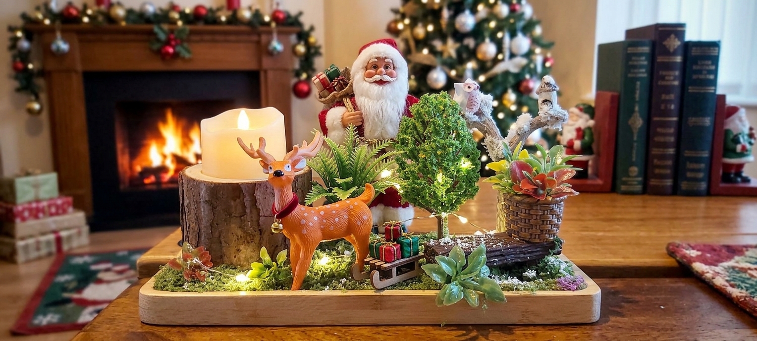 Handmade Woodland Scene Table Centrepiece with Deer and Trees