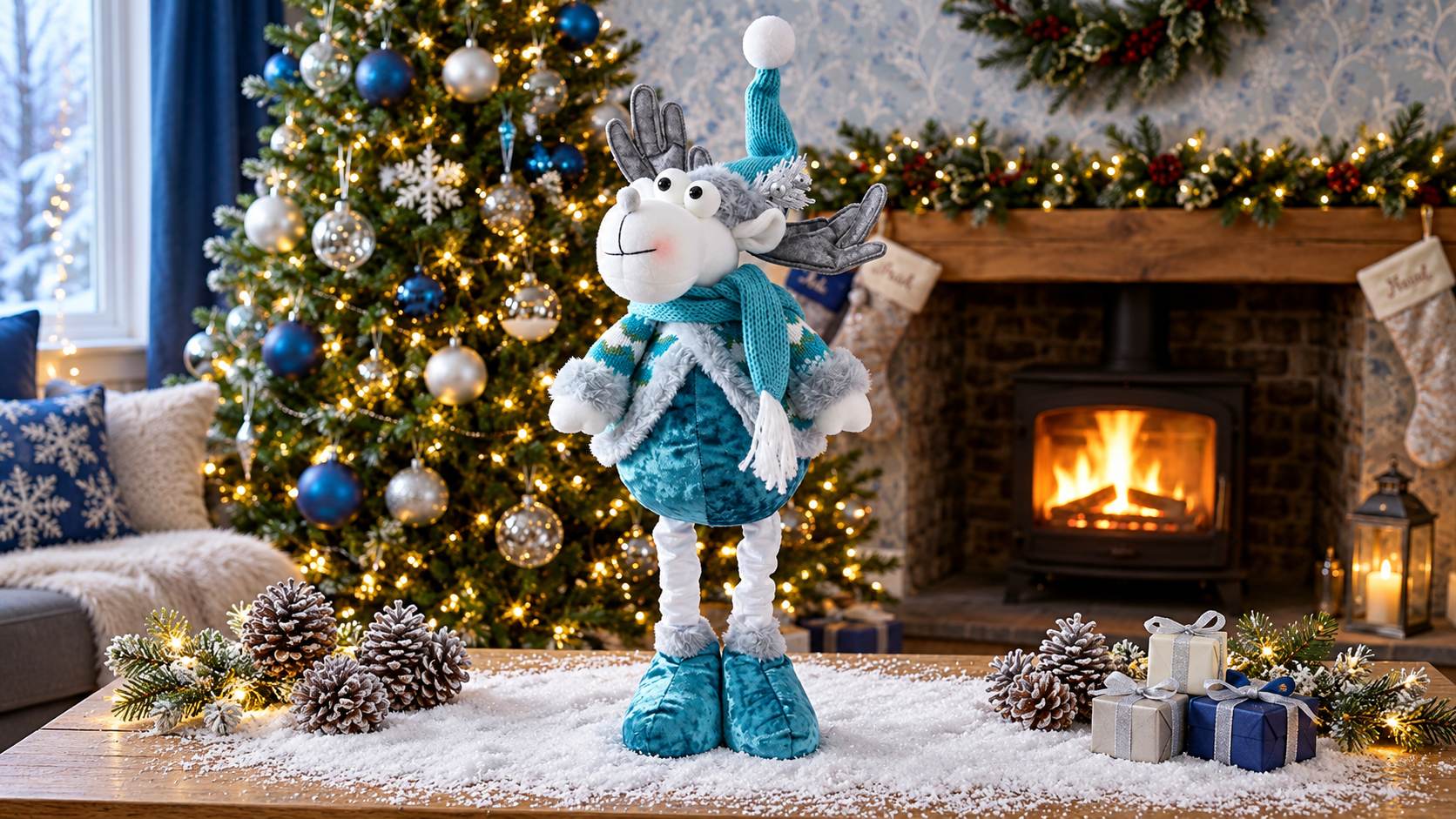 Blue Reindeer with Extendable Legs